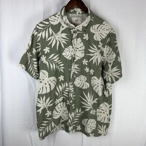 Folk Clothing Men's XL Casual Button Up Short Sleeve Shirt Green Leaf Bay‎